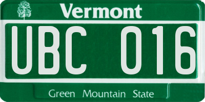 VT license plate UBC016