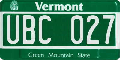 VT license plate UBC027