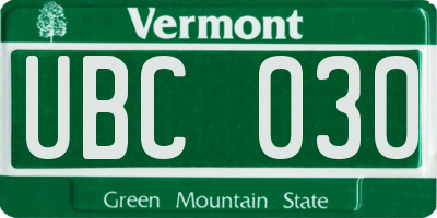 VT license plate UBC030