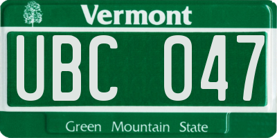 VT license plate UBC047