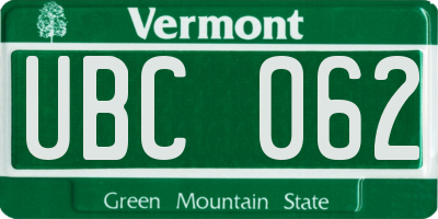 VT license plate UBC062