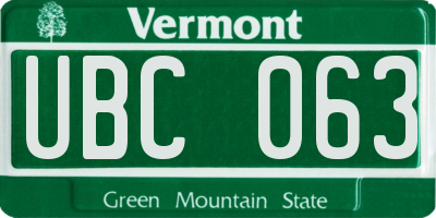 VT license plate UBC063