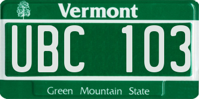 VT license plate UBC103