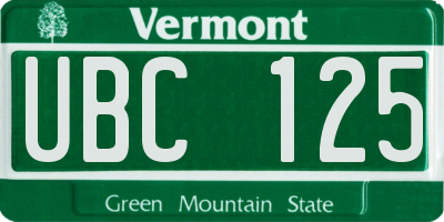 VT license plate UBC125