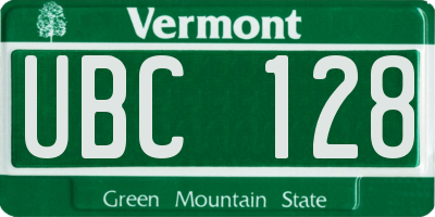VT license plate UBC128