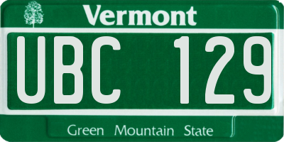 VT license plate UBC129