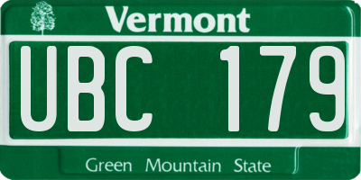 VT license plate UBC179