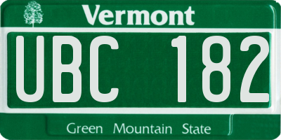 VT license plate UBC182