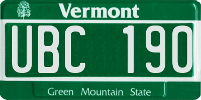 VT license plate UBC190