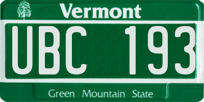 VT license plate UBC193