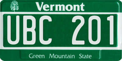 VT license plate UBC201