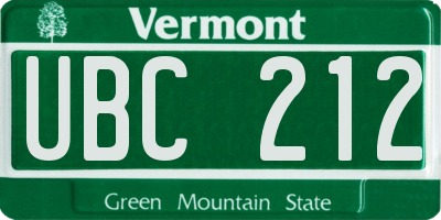 VT license plate UBC212