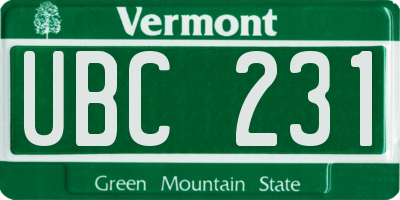 VT license plate UBC231