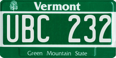 VT license plate UBC232
