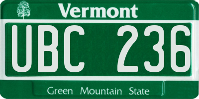 VT license plate UBC236