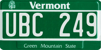 VT license plate UBC249