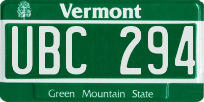 VT license plate UBC294