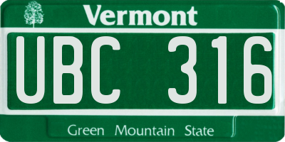 VT license plate UBC316