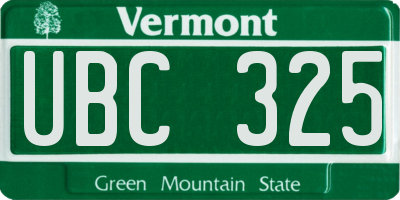 VT license plate UBC325