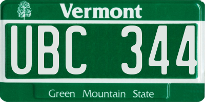 VT license plate UBC344