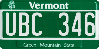 VT license plate UBC346