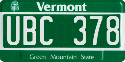 VT license plate UBC378