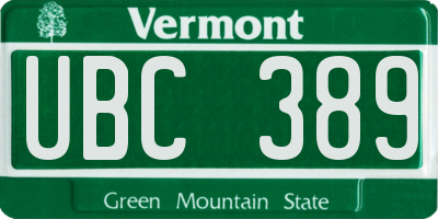 VT license plate UBC389