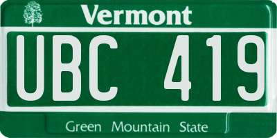 VT license plate UBC419