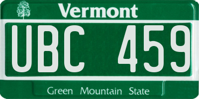 VT license plate UBC459