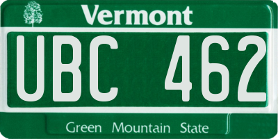 VT license plate UBC462