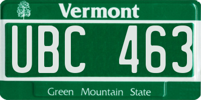 VT license plate UBC463