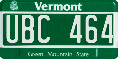 VT license plate UBC464