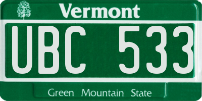 VT license plate UBC533