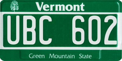 VT license plate UBC602