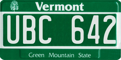 VT license plate UBC642