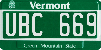 VT license plate UBC669