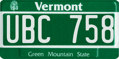 VT license plate UBC758