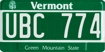 VT license plate UBC774