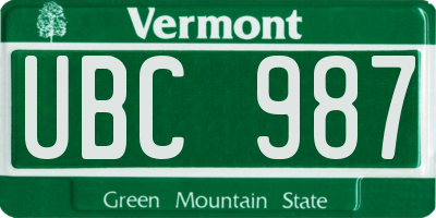 VT license plate UBC987