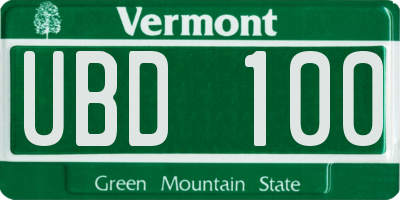 VT license plate UBD100