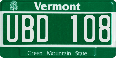 VT license plate UBD108