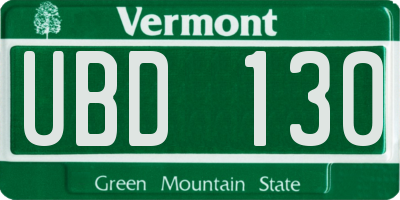VT license plate UBD130