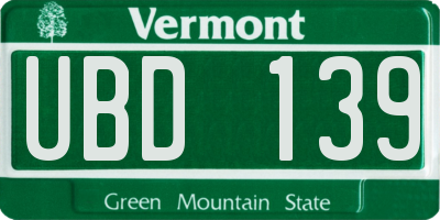 VT license plate UBD139