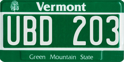 VT license plate UBD203
