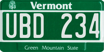 VT license plate UBD234