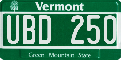 VT license plate UBD250