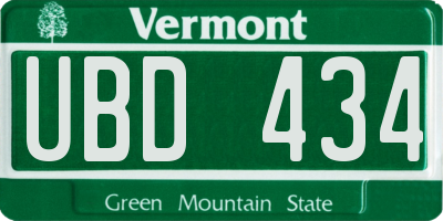 VT license plate UBD434