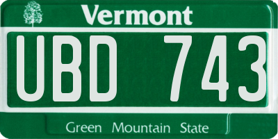 VT license plate UBD743