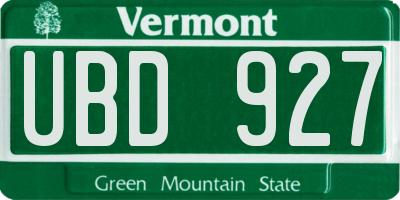 VT license plate UBD927