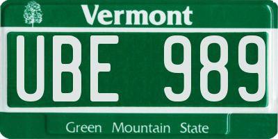 VT license plate UBE989